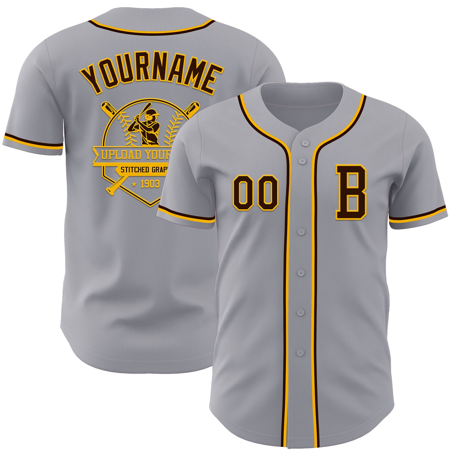 Custom Gray Brown-Gold Authentic Baseball Jersey