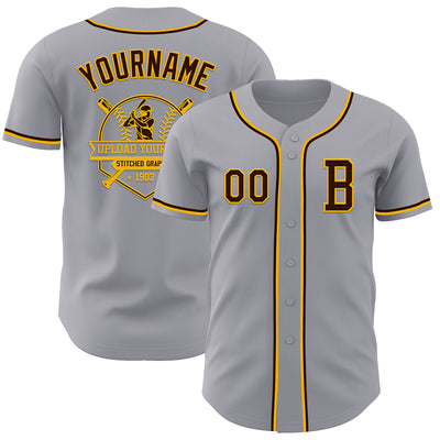 Custom Gray Brown-Gold Authentic Baseball Jersey