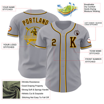 Custom Gray Brown-Gold Authentic Baseball Jersey