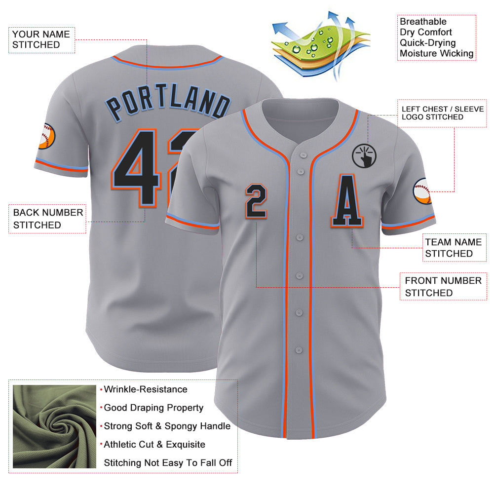 Custom Gray Black Powder Blue-Orange Authentic Baseball Jersey