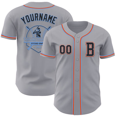 Custom Gray Black Powder Blue-Orange Authentic Baseball Jersey