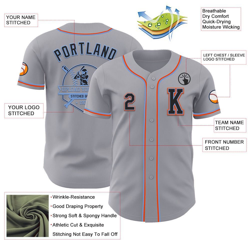 Custom Gray Black Powder Blue-Orange Authentic Baseball Jersey