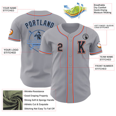 Custom Gray Black Powder Blue-Orange Authentic Baseball Jersey