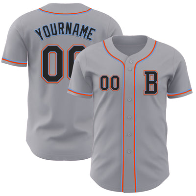 Custom Gray Black Powder Blue-Orange Authentic Baseball Jersey