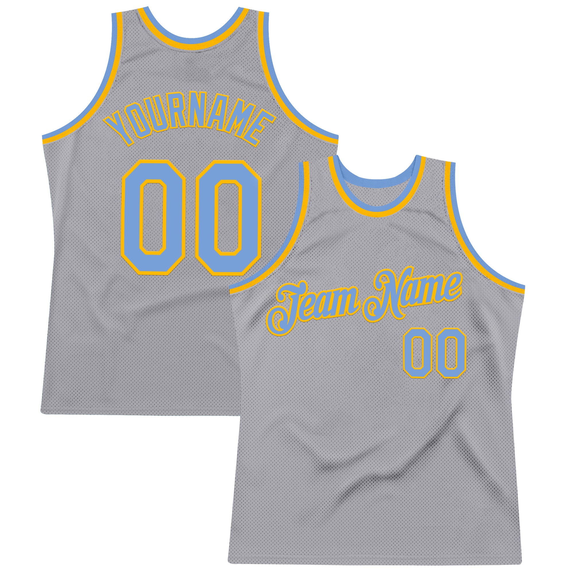 Custom Gray Light Blue-Gold Authentic Throwback Basketball Jersey