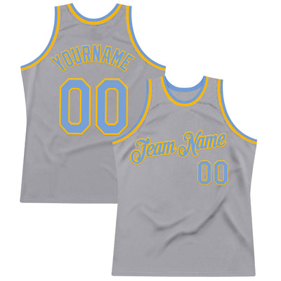 Custom Gray Light Blue-Gold Authentic Throwback Basketball Jersey
