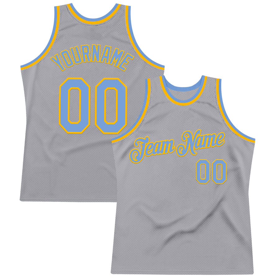 Custom Gray Light Blue-Gold Authentic Throwback Basketball Jersey