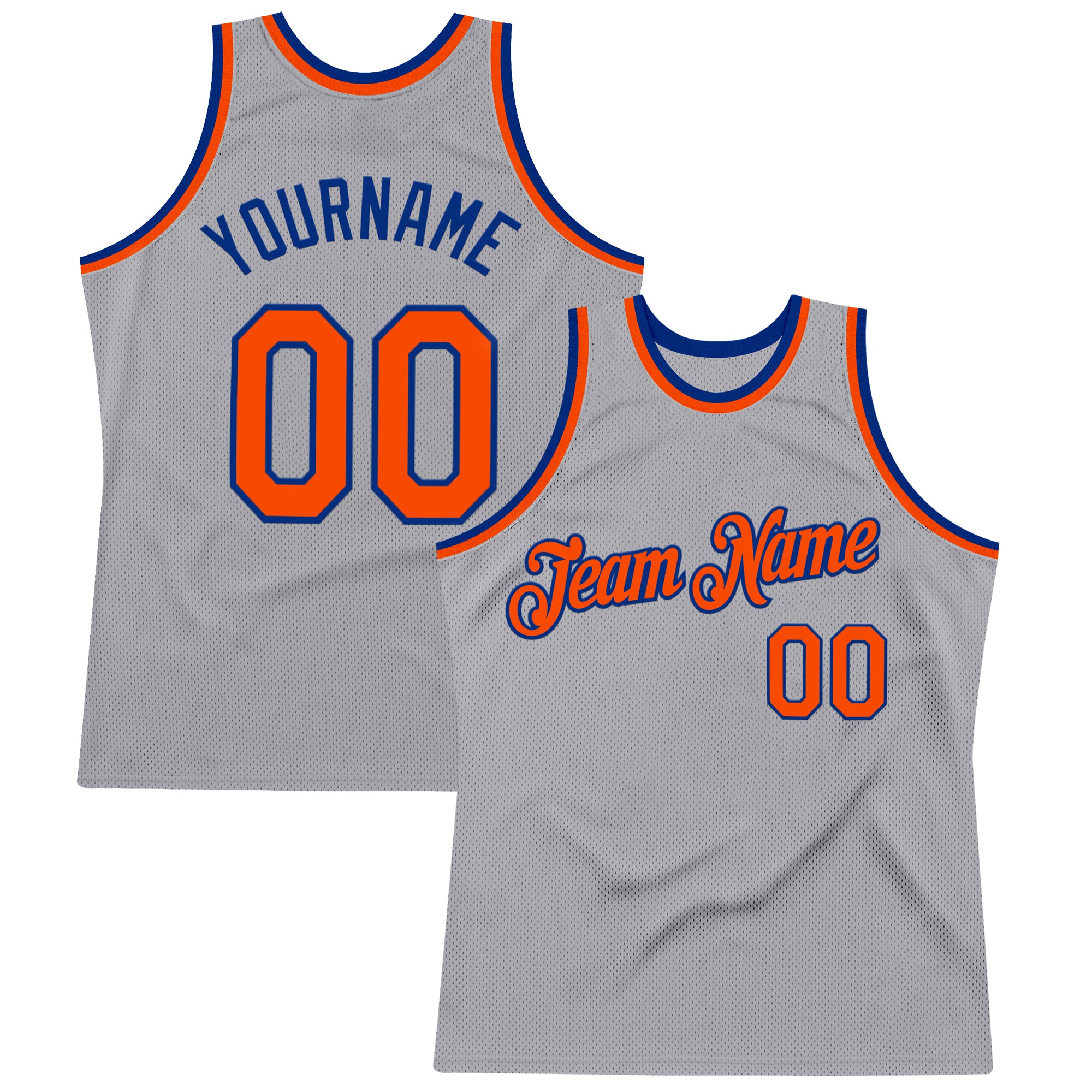 Custom Gray Orange-Royal Authentic Throwback Basketball Jersey