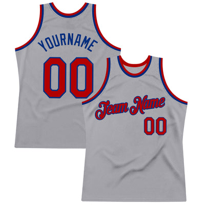 Custom Gray Red-Royal Authentic Throwback Basketball Jersey