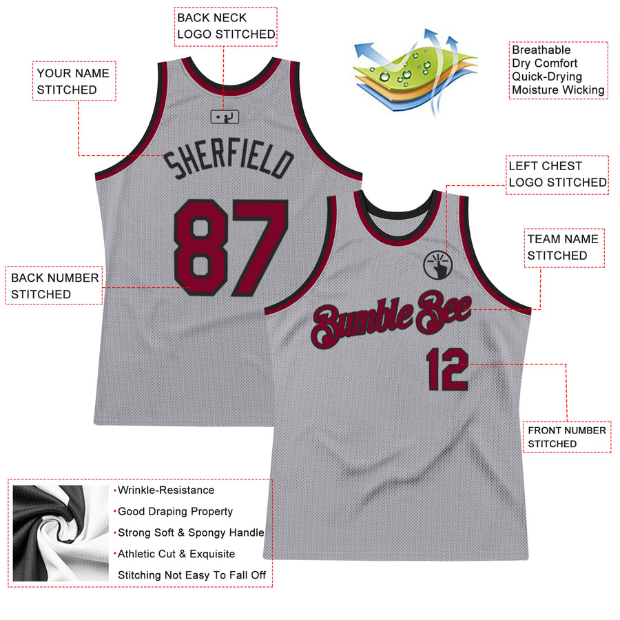 Custom Gray Maroon-Black Authentic Throwback Basketball Jersey