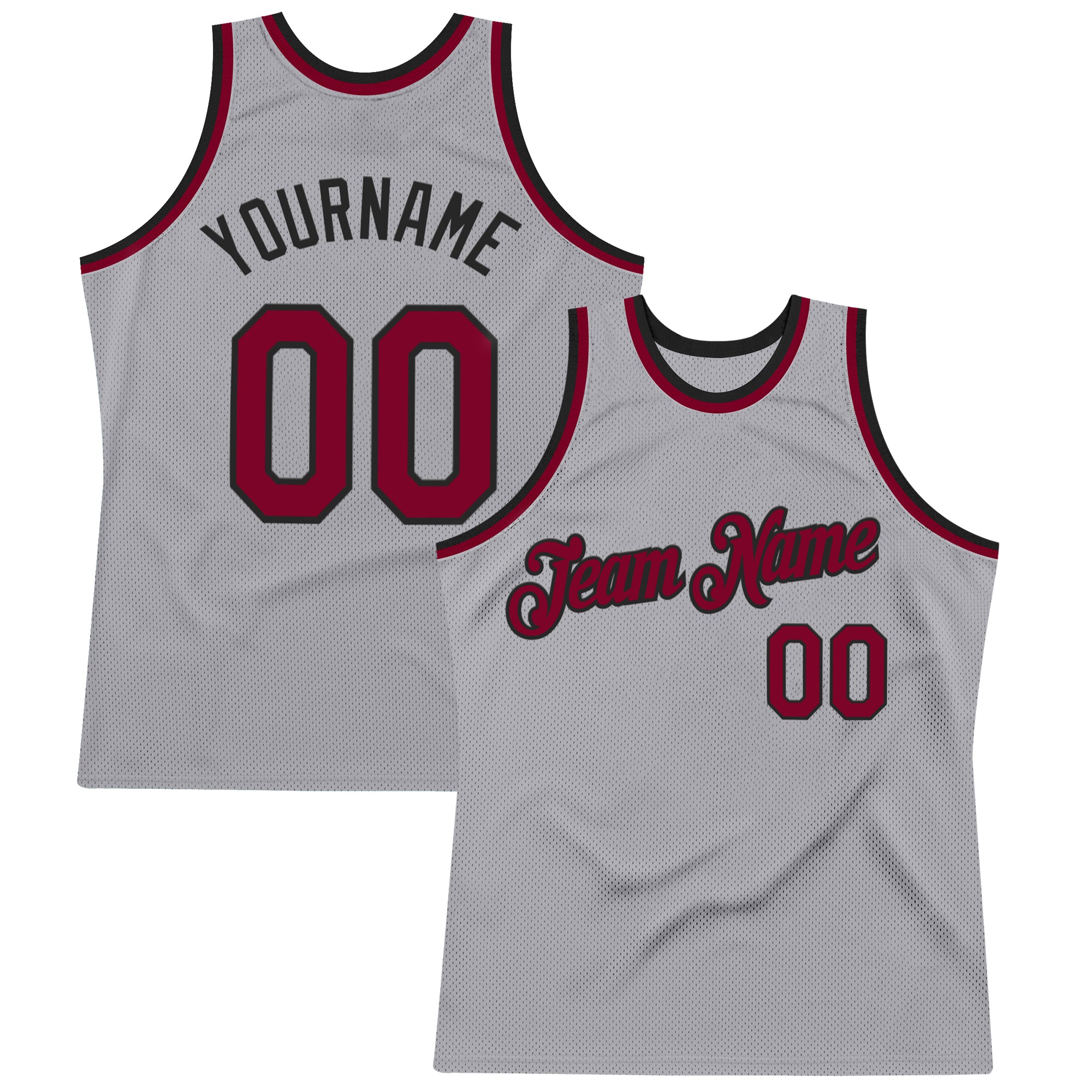Custom Gray Maroon-Black Authentic Throwback Basketball Jersey