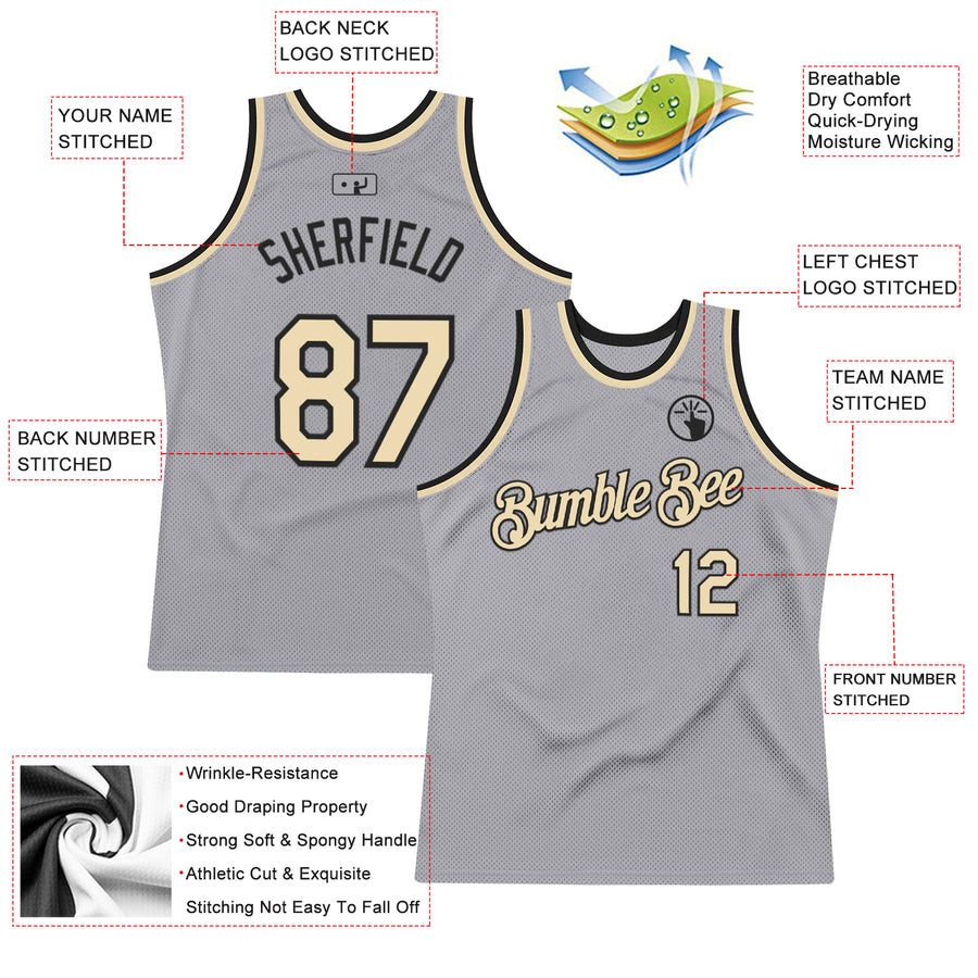 Custom Gray Cream-Black Authentic Throwback Basketball Jersey