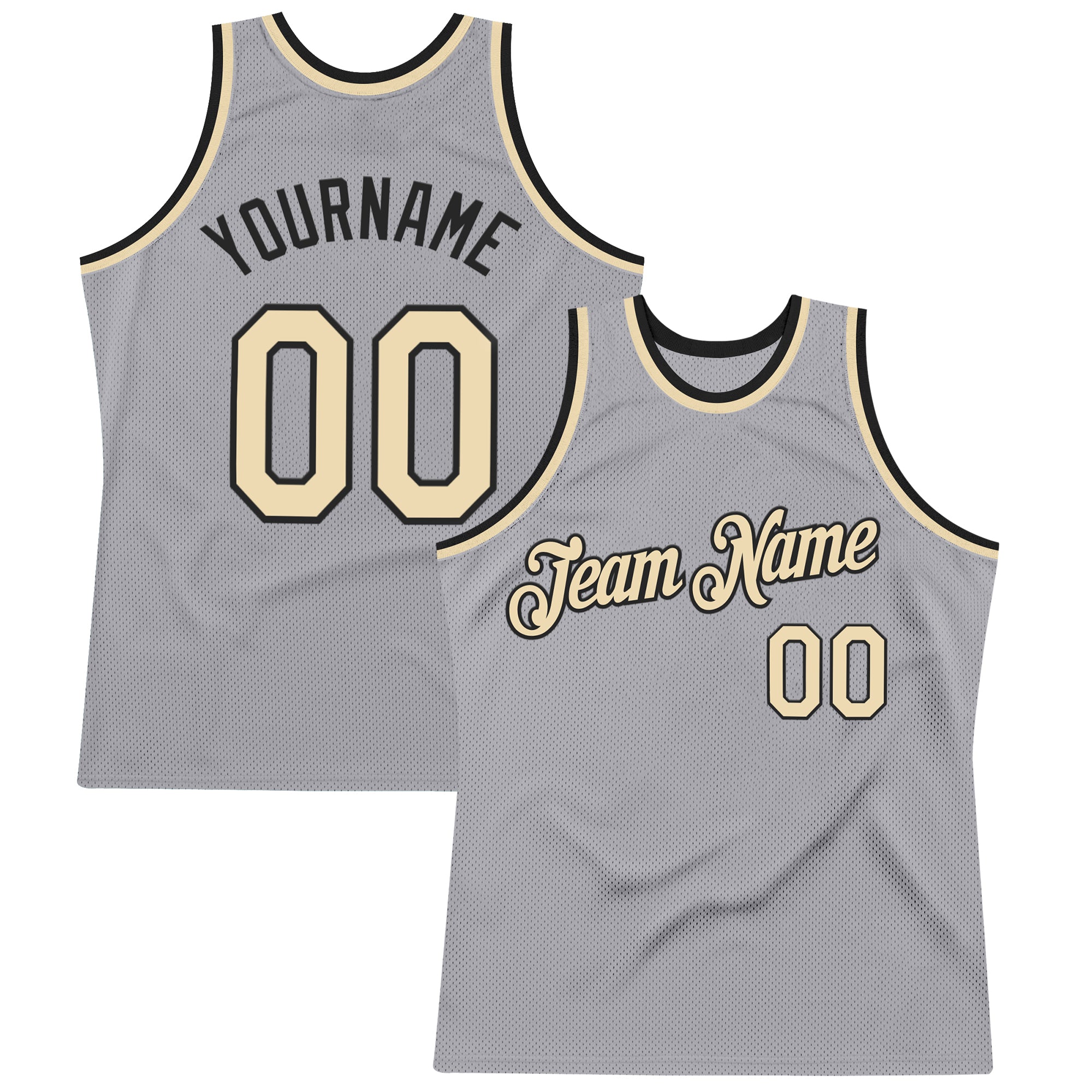 Custom Gray Cream-Black Authentic Throwback Basketball Jersey