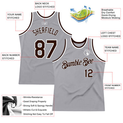 Custom Gray Brown-White Authentic Throwback Basketball Jersey