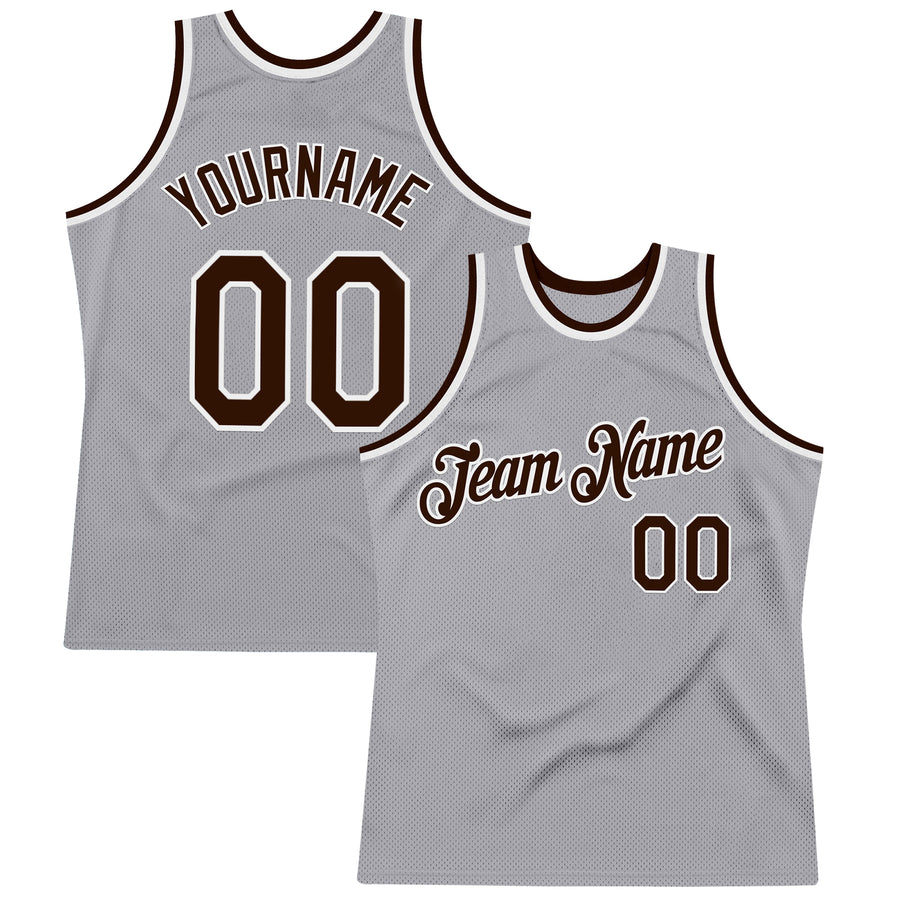 Custom Gray Brown-White Authentic Throwback Basketball Jersey