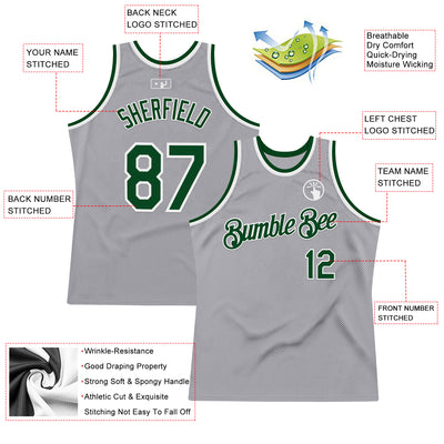 Custom Gray Green-White Authentic Throwback Basketball Jersey