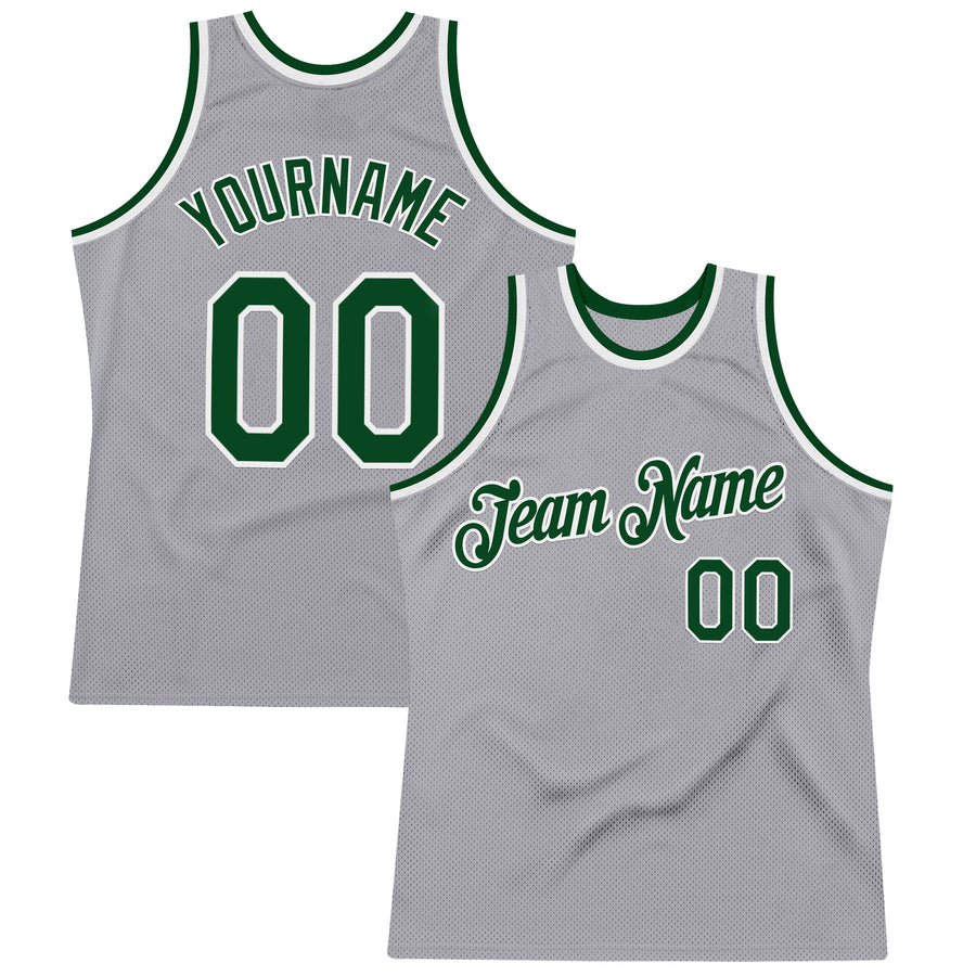 Custom Gray Green-White Authentic Throwback Basketball Jersey