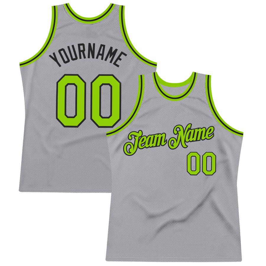 Custom Gray Neon Green-Black Authentic Throwback Basketball Jersey