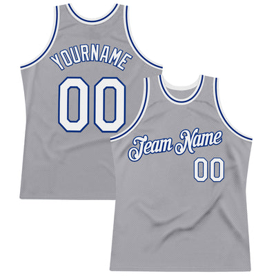 Custom Gray White-Royal Authentic Throwback Basketball Jersey