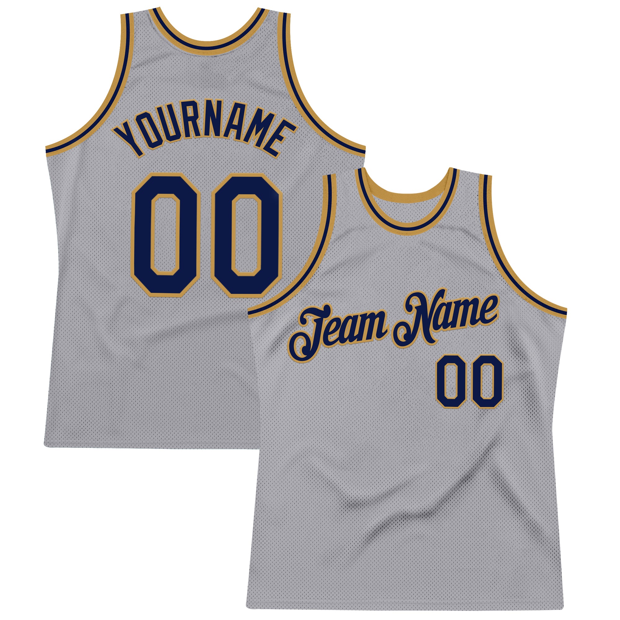 Custom Gray Navy-Old Gold Authentic Throwback Basketball Jersey