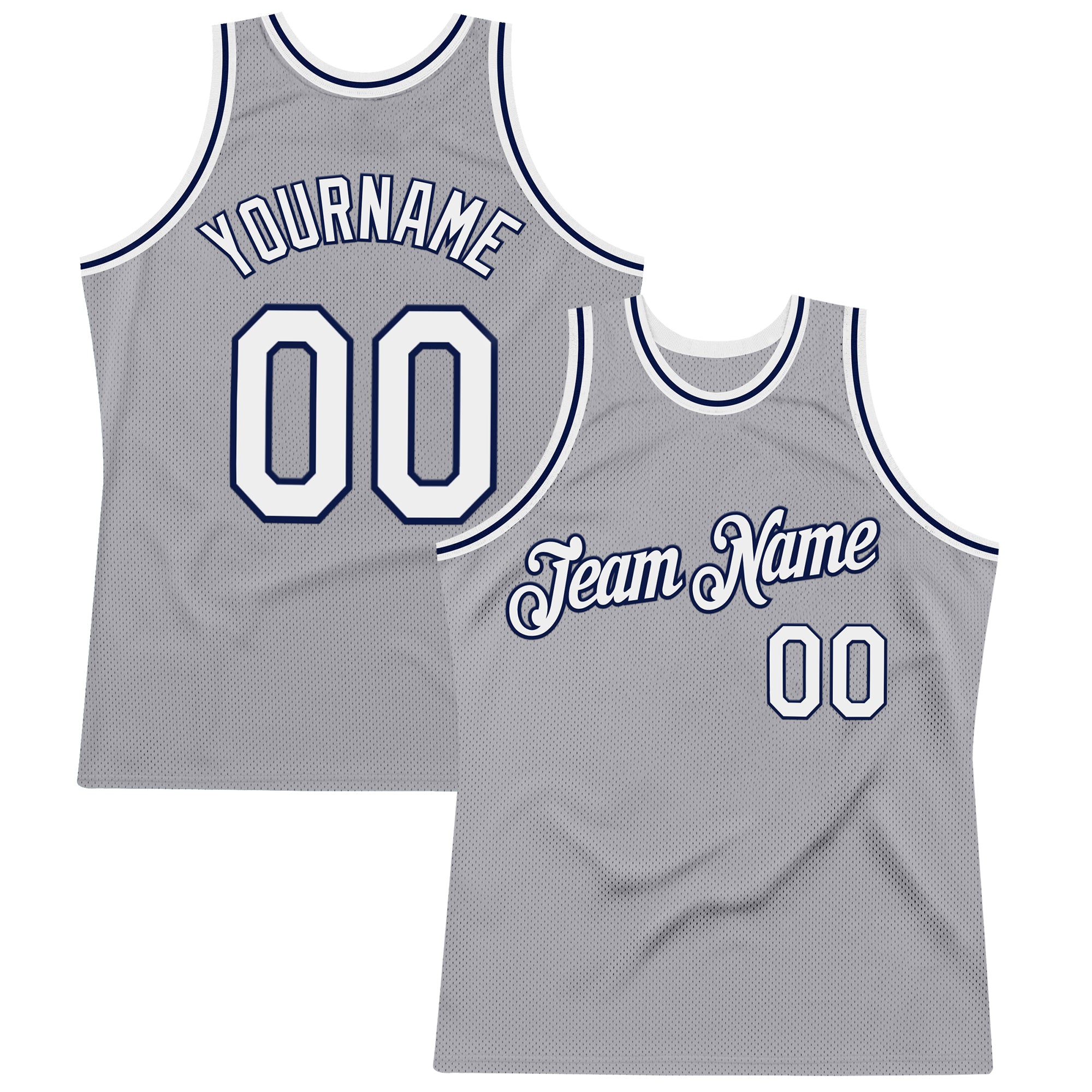 Custom Gray White-Navy Authentic Throwback Basketball Jersey
