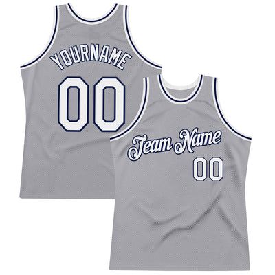 Custom Gray White-Navy Authentic Throwback Basketball Jersey