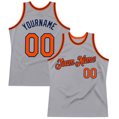 Custom Gray Orange-Navy Authentic Throwback Basketball Jersey