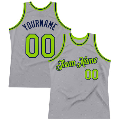 Custom Gray Neon Green-Navy Authentic Throwback Basketball Jersey