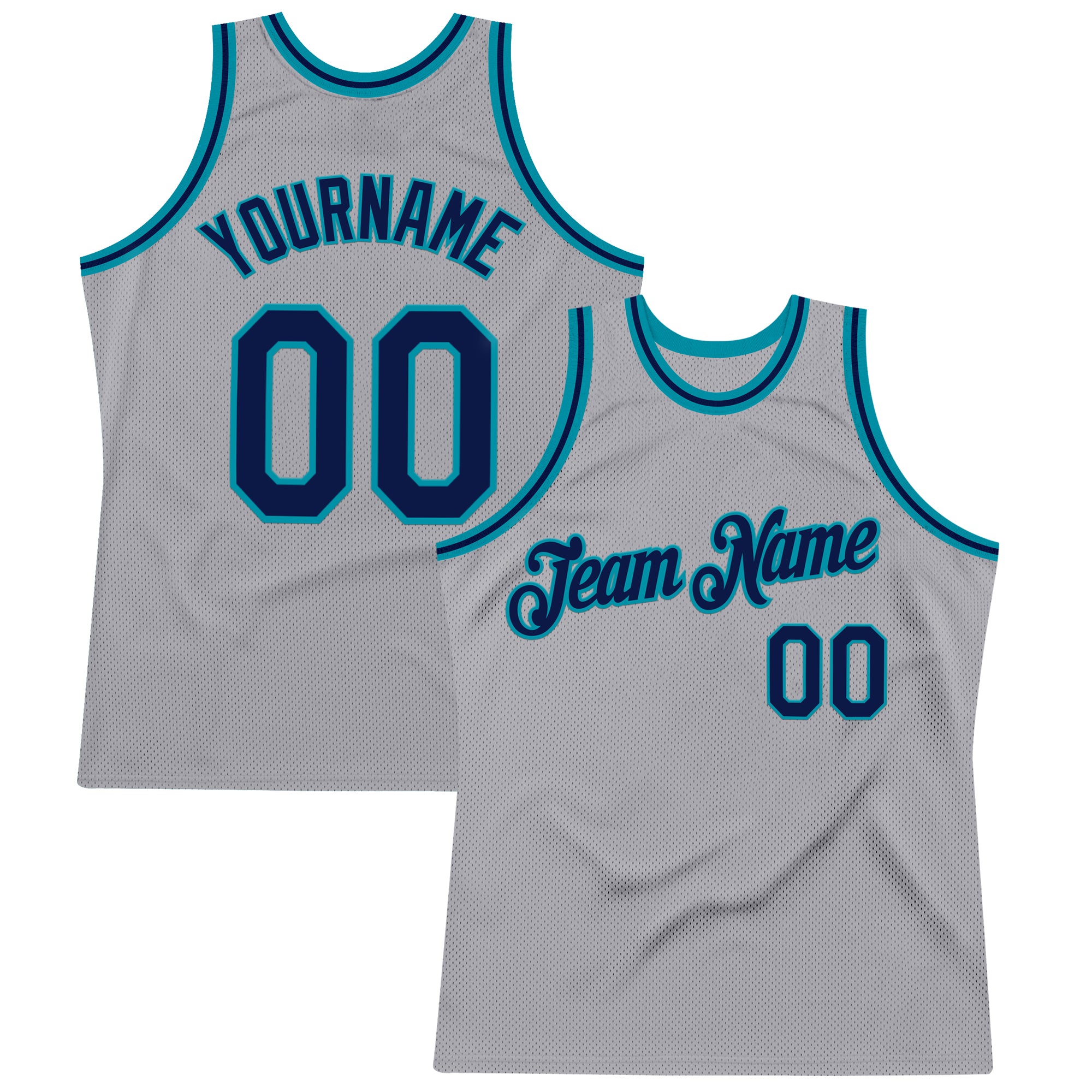 Custom Gray Navy-Teal Authentic Throwback Basketball Jersey
