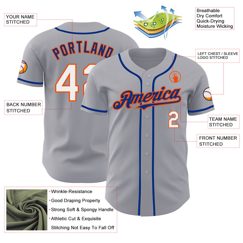 Custom Gray White Orange-Royal Authentic Baseball Jersey