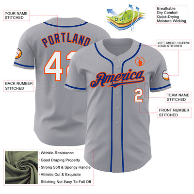 Custom Gray White Orange-Royal Authentic Baseball Jersey
