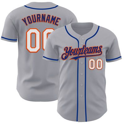 Custom Gray White Orange-Royal Authentic Baseball Jersey