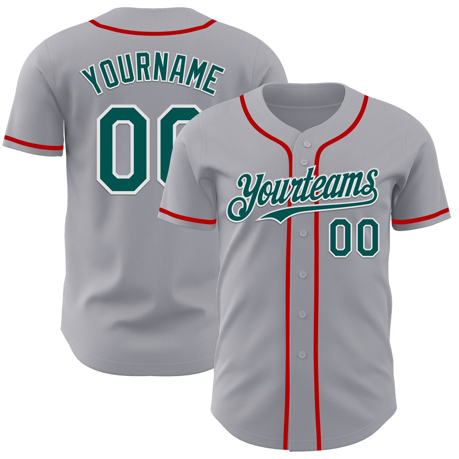 Custom Gray Midnight Green White-Red Authentic Baseball Jersey