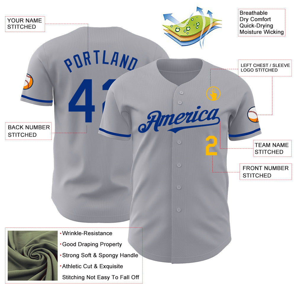 Custom Gray Royal-Gold Authentic Baseball Jersey