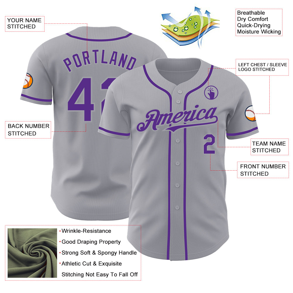 Custom Gray Purple Authentic Baseball Jersey