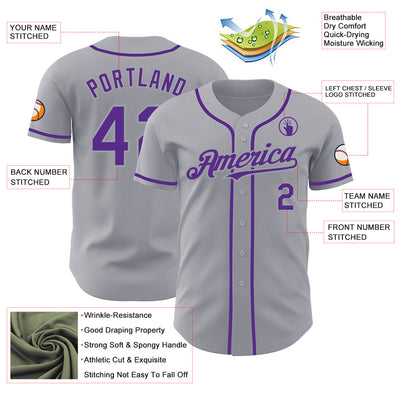 Custom Gray Purple Authentic Baseball Jersey