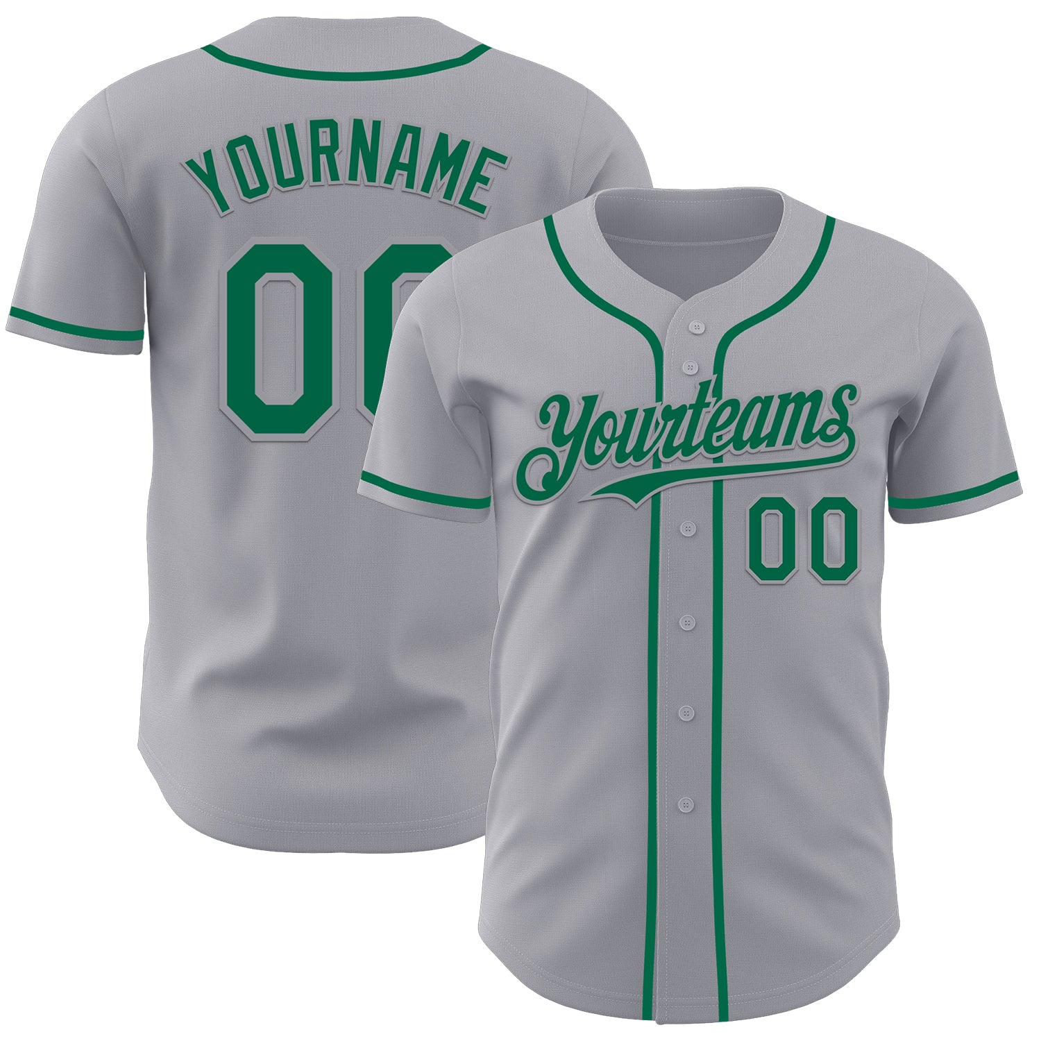Custom Gray Kelly Green Authentic Baseball Jersey