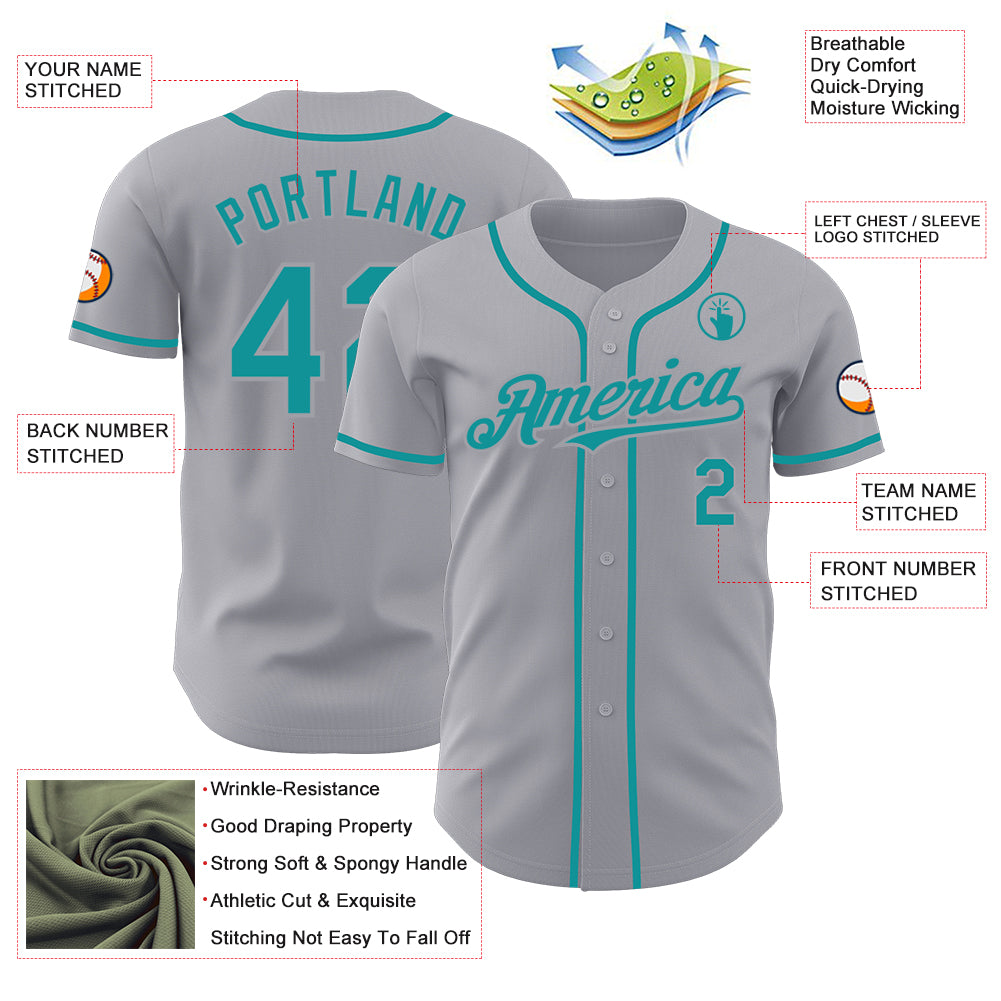 Custom Gray Teal Authentic Baseball Jersey
