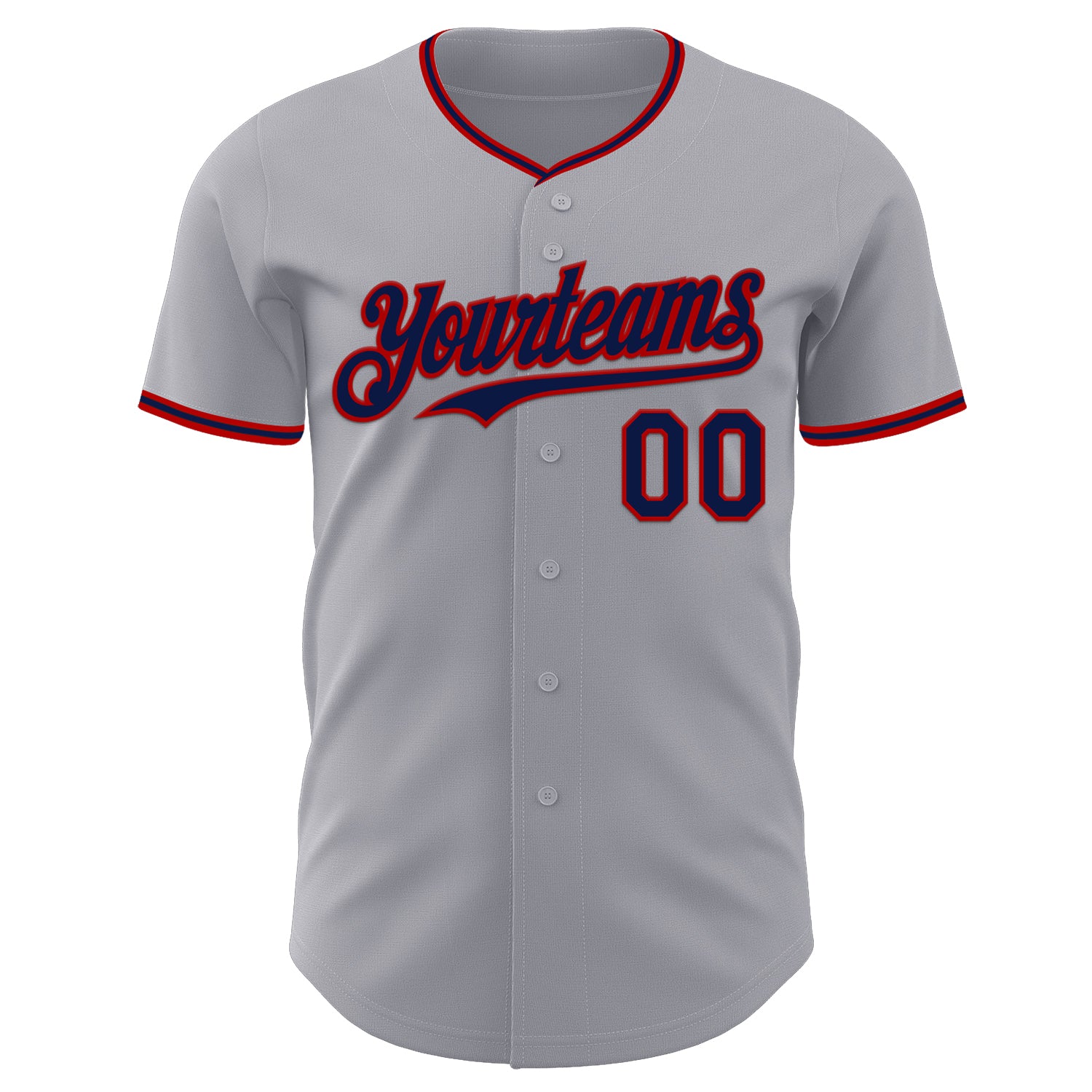 Custom Gray Navy-Red Authentic Baseball Jersey