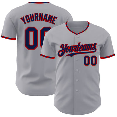 Custom Gray Navy-Red Authentic Baseball Jersey