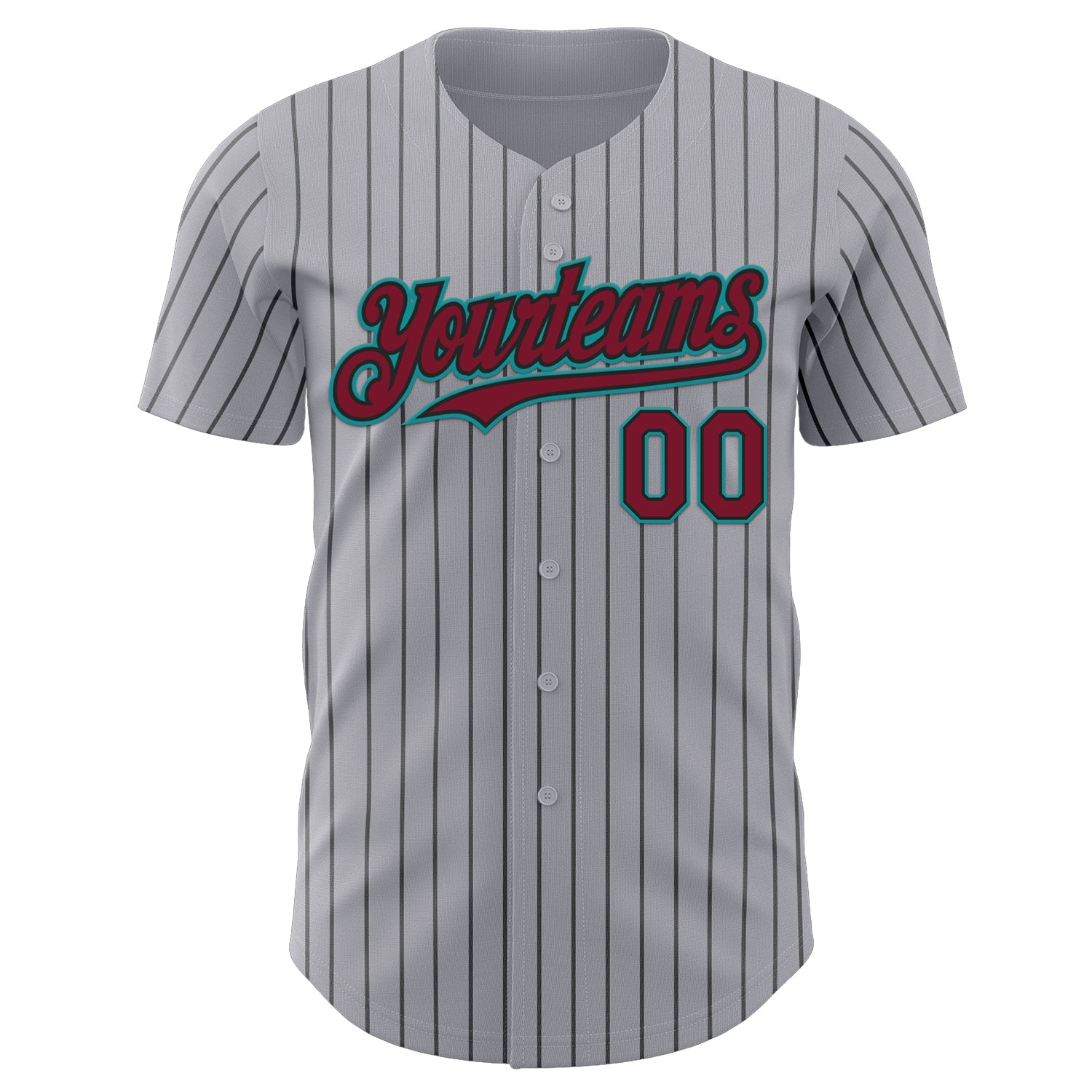 Custom Gray Black Pinstripe Crimson-Teal Authentic Baseball Jersey