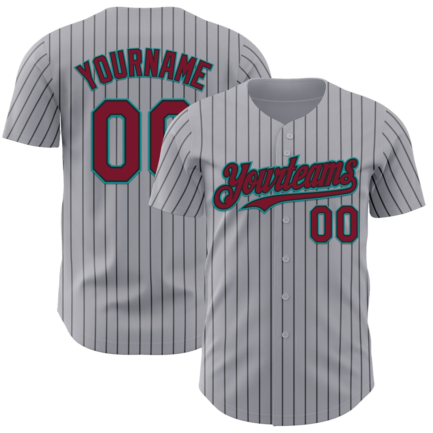 Custom Gray Black Pinstripe Crimson-Teal Authentic Baseball Jersey