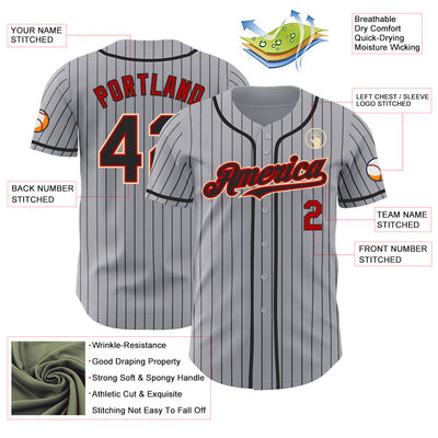 Custom Gray Black Pinstripe Red-Cream Authentic Baseball Jersey