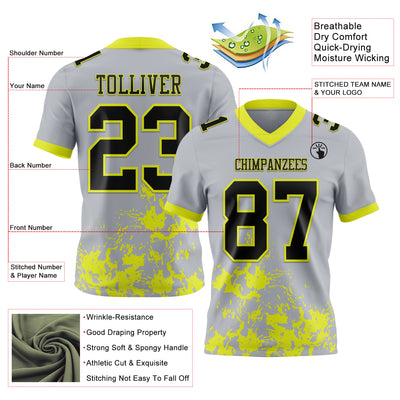 Custom Gray Black-Neon Yellow 3D Pattern Splash Authentic Football Jersey