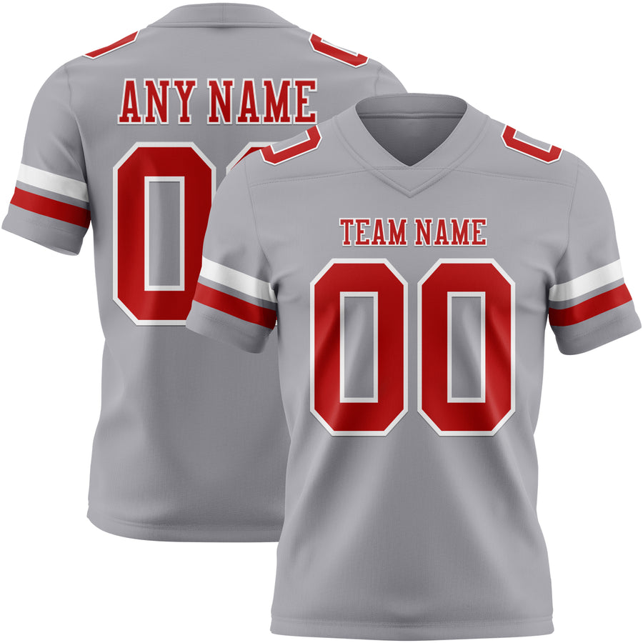 Custom Gray Red-White Authentic Football Jersey