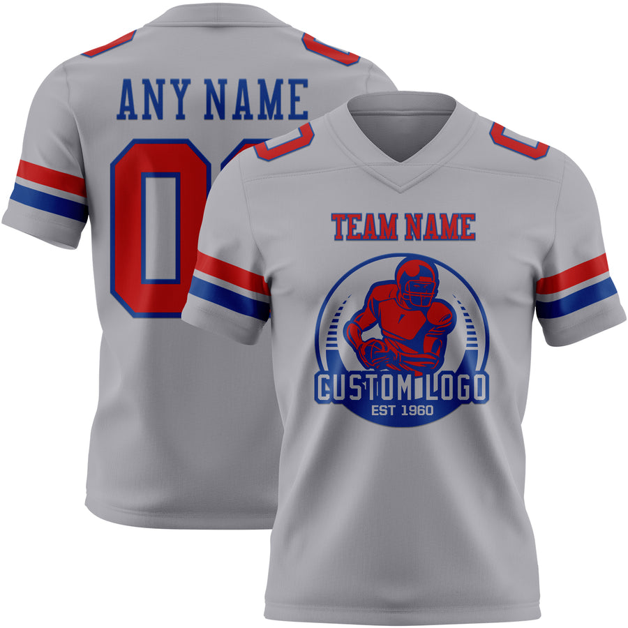 Custom Gray Red-Royal Authentic Football Jersey