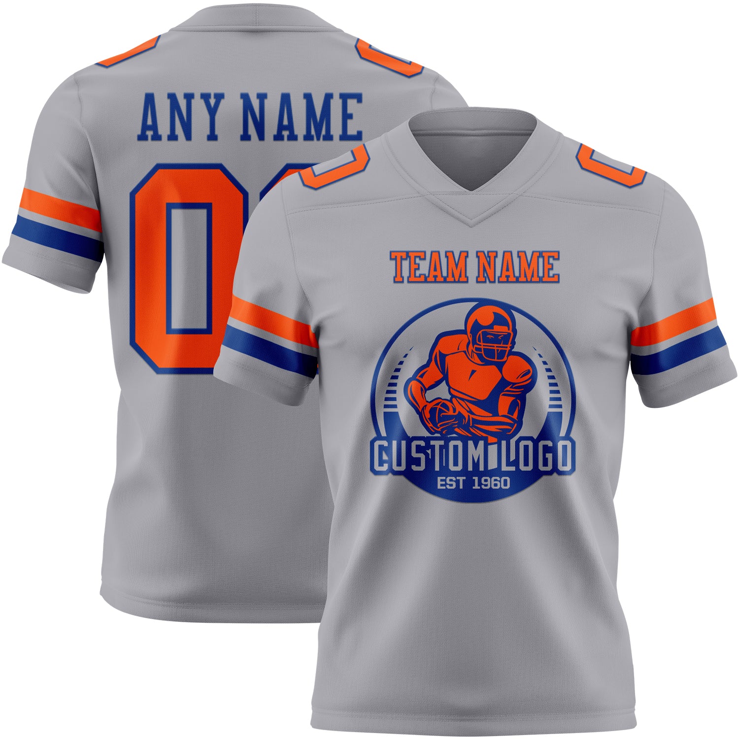 Custom Gray Orange-Royal Authentic Football Jersey