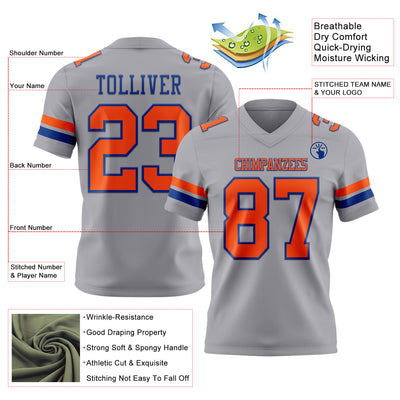 Custom Gray Orange-Royal Authentic Football Jersey