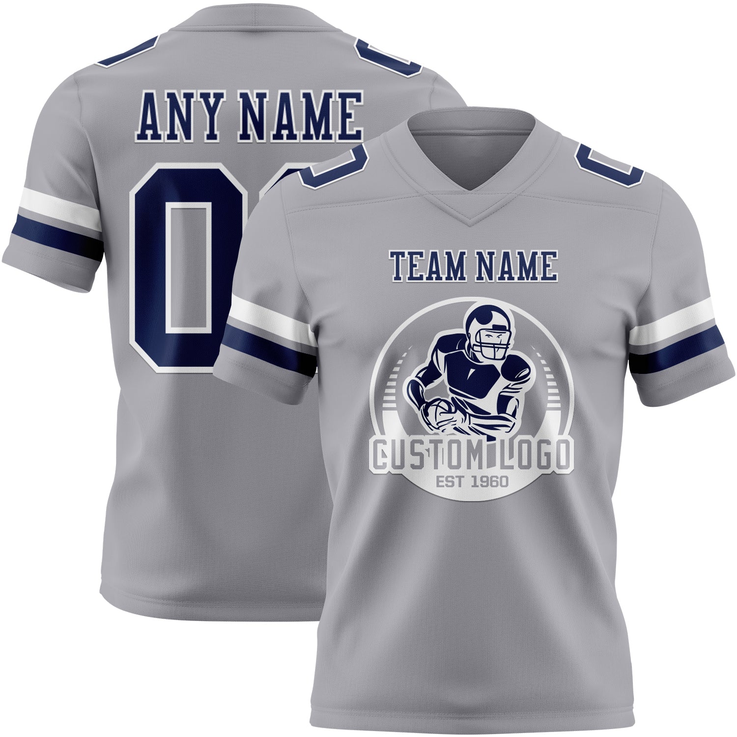 Custom Gray Navy-White Authentic Football Jersey