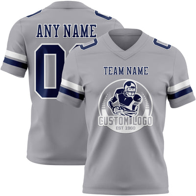 Custom Gray Navy-White Authentic Football Jersey